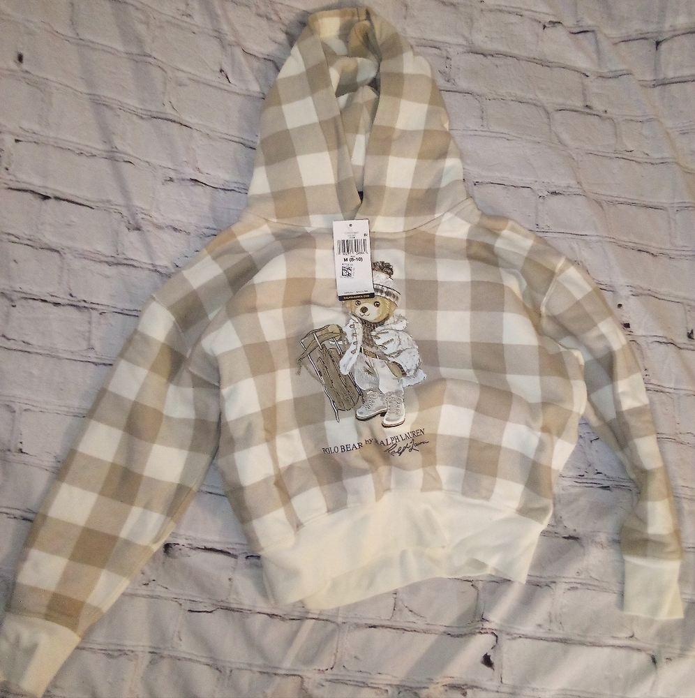 Girls hooded cropped Polo Ralph Lauren teddy bear sweatshirt size 8-10